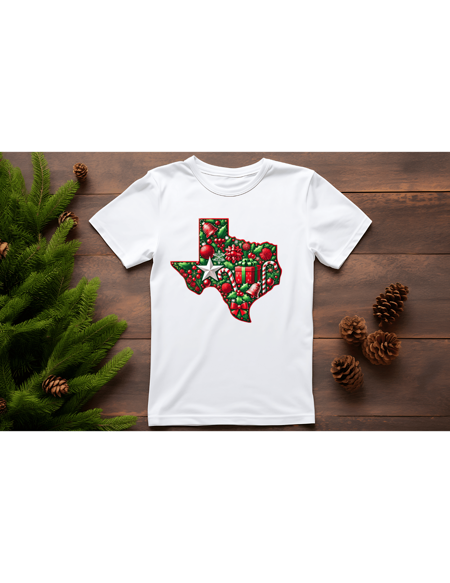 Red Trimmed Texas Festive Christmas T-shirt