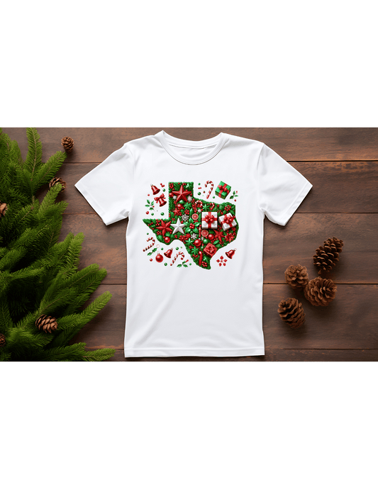 Green Trimmed Texas Festive Christmas T-shirt