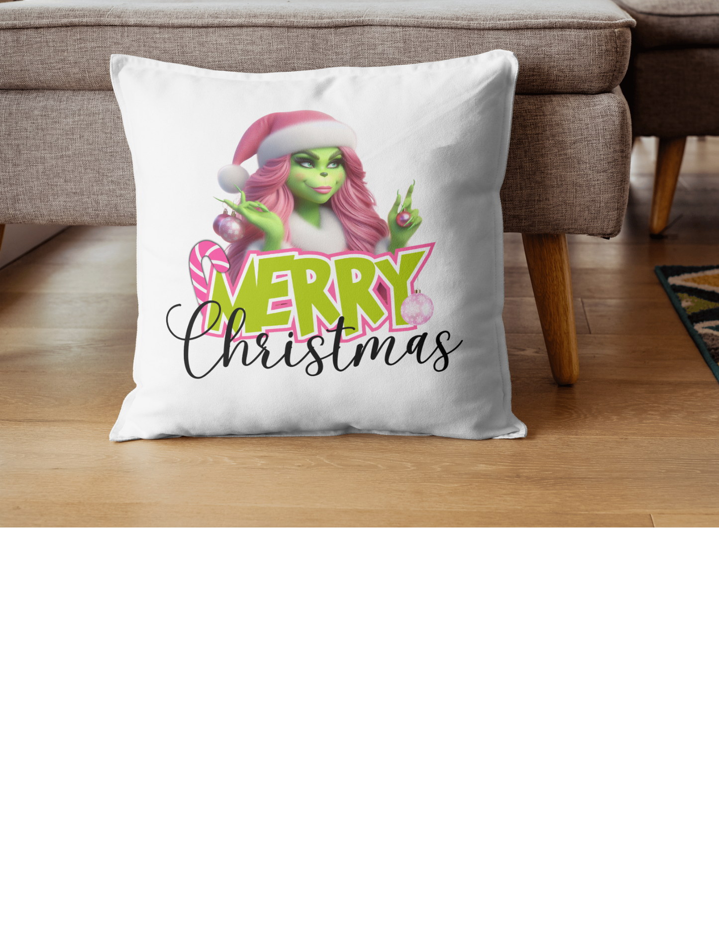 Pink Girl Grinch Merry Christmas Throw Pillow