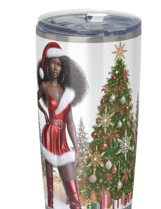 Sexy Black Mrs. Claus with Christmas Tree Tumbler