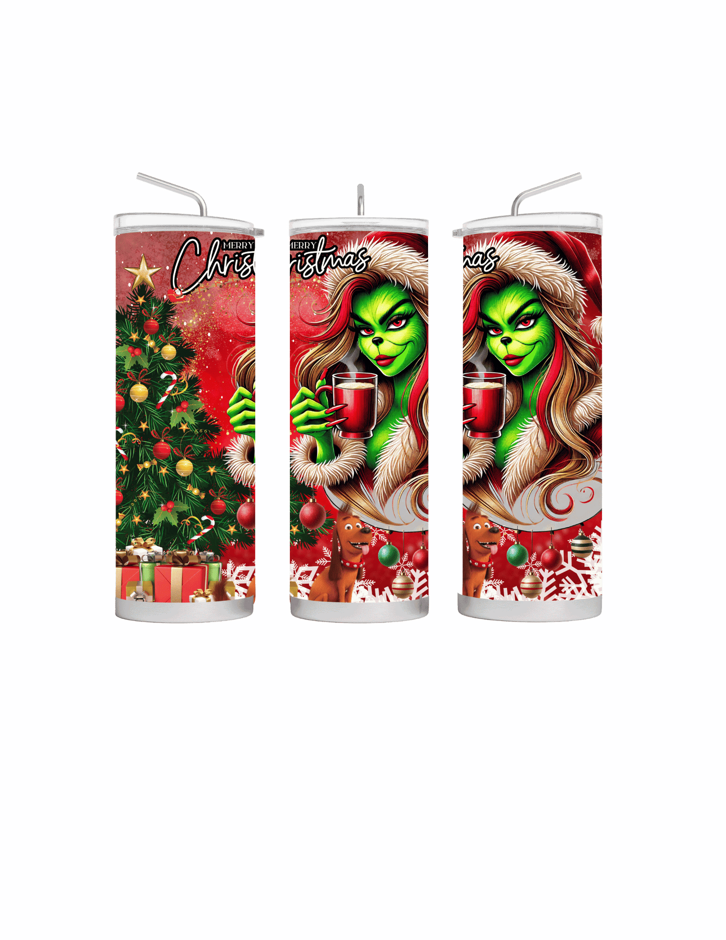 Merry Christmas Female Grinch Tumbler Red