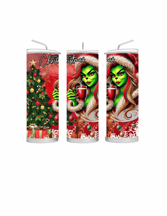 Merry Christmas Female Grinch Tumbler Red